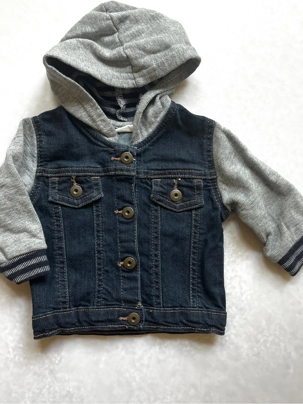 Wrangler Denim Jacket Gray Hooded 0-3M  & Carter’s Plaid Fleece Sherpa Hood 3M